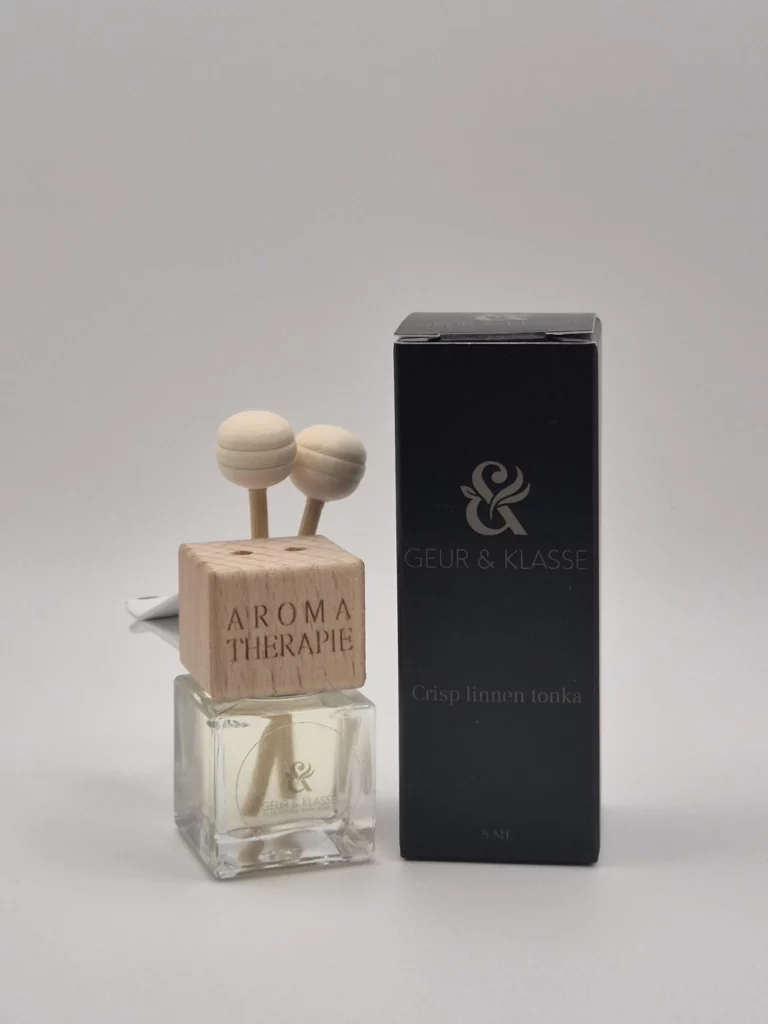 Verpakking autoparfum Crisp Linnen Tonka versie met stokjes