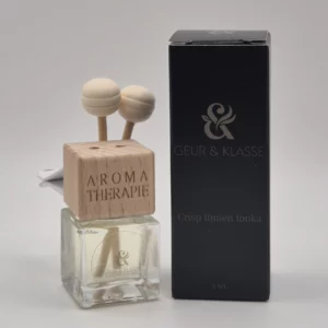 Verpakking autoparfum Crisp Linnen Tonka versie met stokjes
